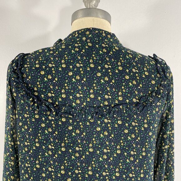 Sonic Youth Dress Long Sleeve Floral Print Mini Dress Tiered Ruffle V-Neck Small - Picture 7 of 12